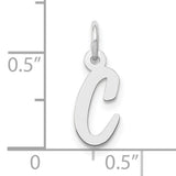 10k White Gold Initial C Pendant, Cursive Letter Charm with Script Design