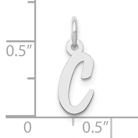 10k White Gold Initial C Pendant, Cursive Letter Charm with Script Design