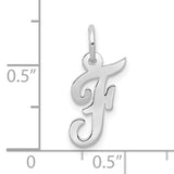 10k White Gold Initial F Pendant, Polished Cursive Letter Charm for Women