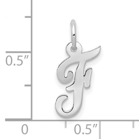10k White Gold Initial F Pendant, Polished Cursive Letter Charm for Women