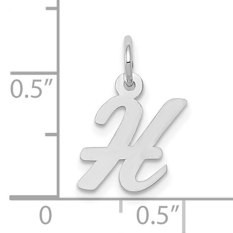10k White Gold Initial H Pendant Charm, Cursive Script Letter Design for Women