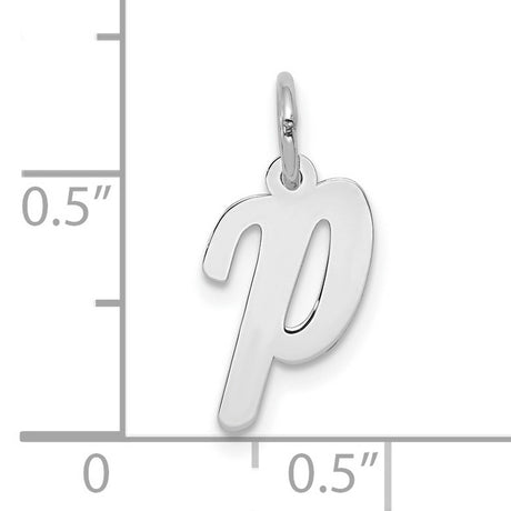 10k White Gold Letter P Pendant, Lowercase Script Initial Charm for Women