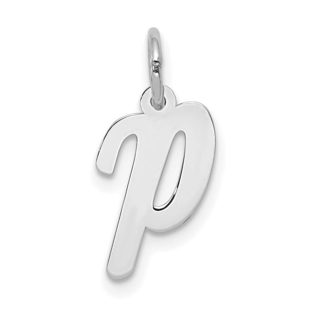 10k White Gold Letter P Pendant, Lowercase Script Initial Charm for Women