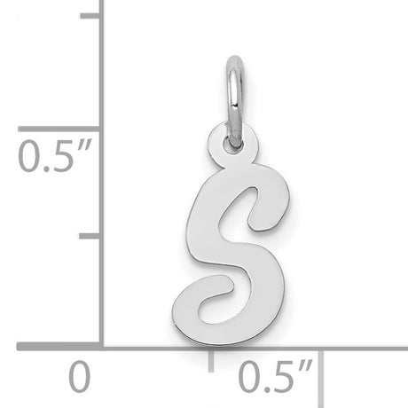10k White Gold Script S Pendant, Polished Letter Charm, Dainty Monogram Jewelry for Women