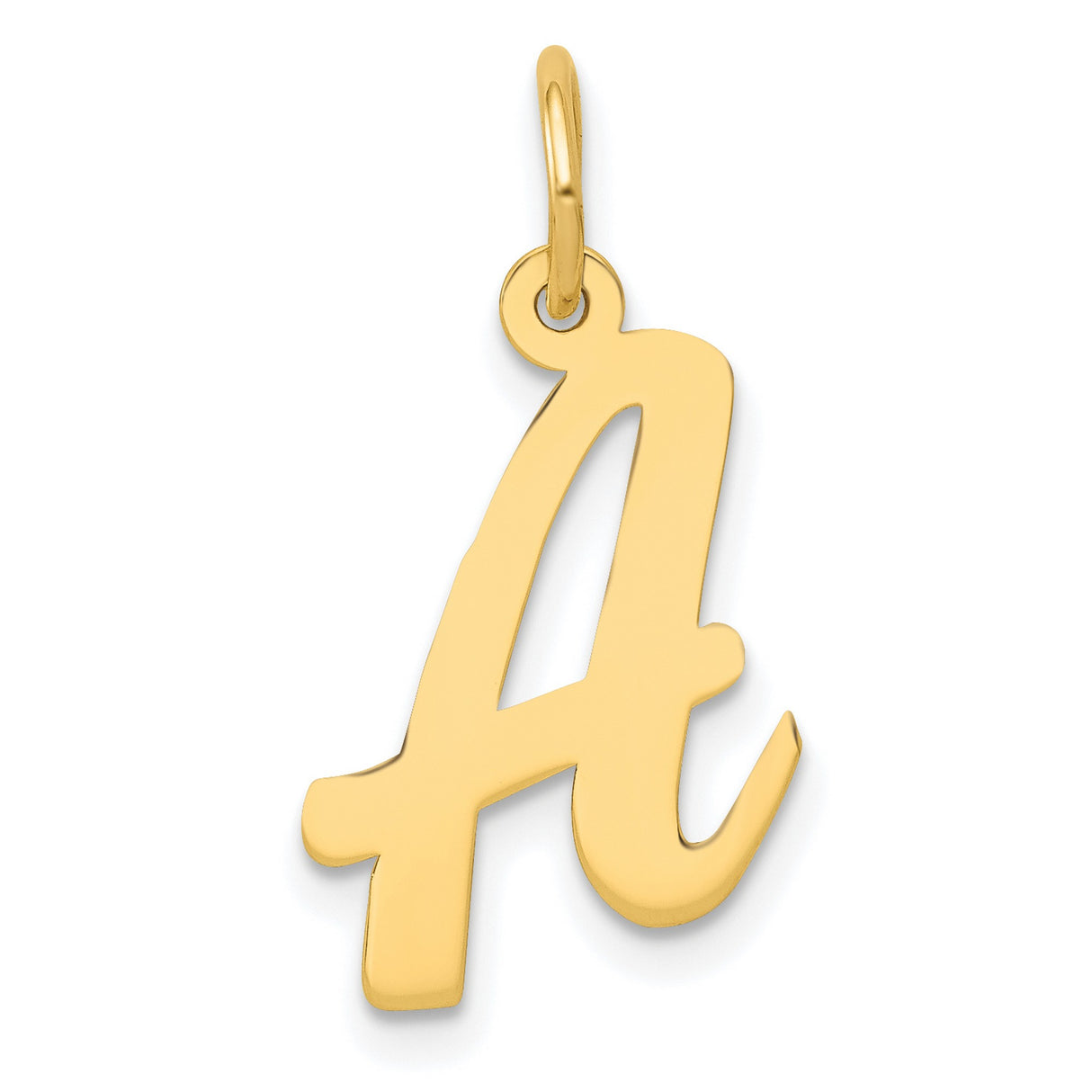 10k Yellow Gold Script Letter A Pendant Charm, Polished Cursive Initial Jewelry
