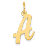 10k Yellow Gold Script Letter A Pendant Charm, Polished Cursive Initial Jewelry