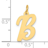 10k Yellow Gold Letter B Pendant, Polished Script Initial Charm for Women