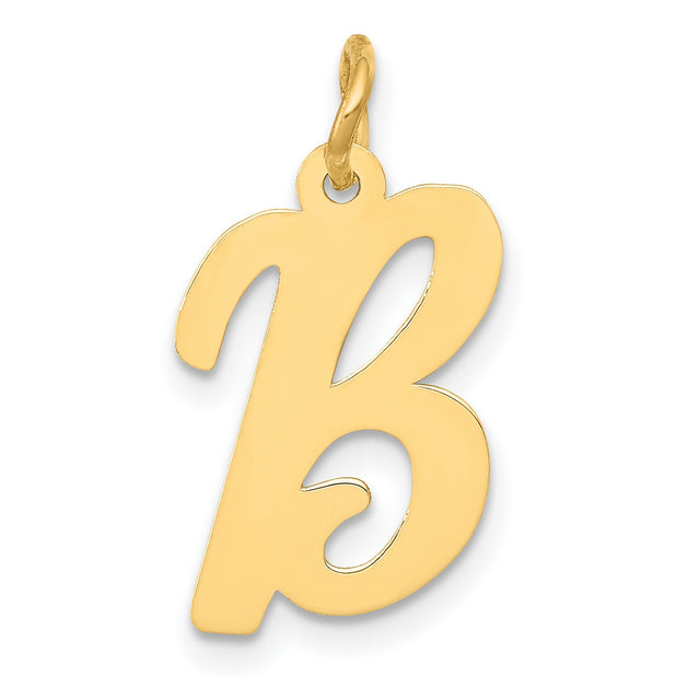 10k Yellow Gold Letter B Pendant, Polished Script Initial Charm for Women