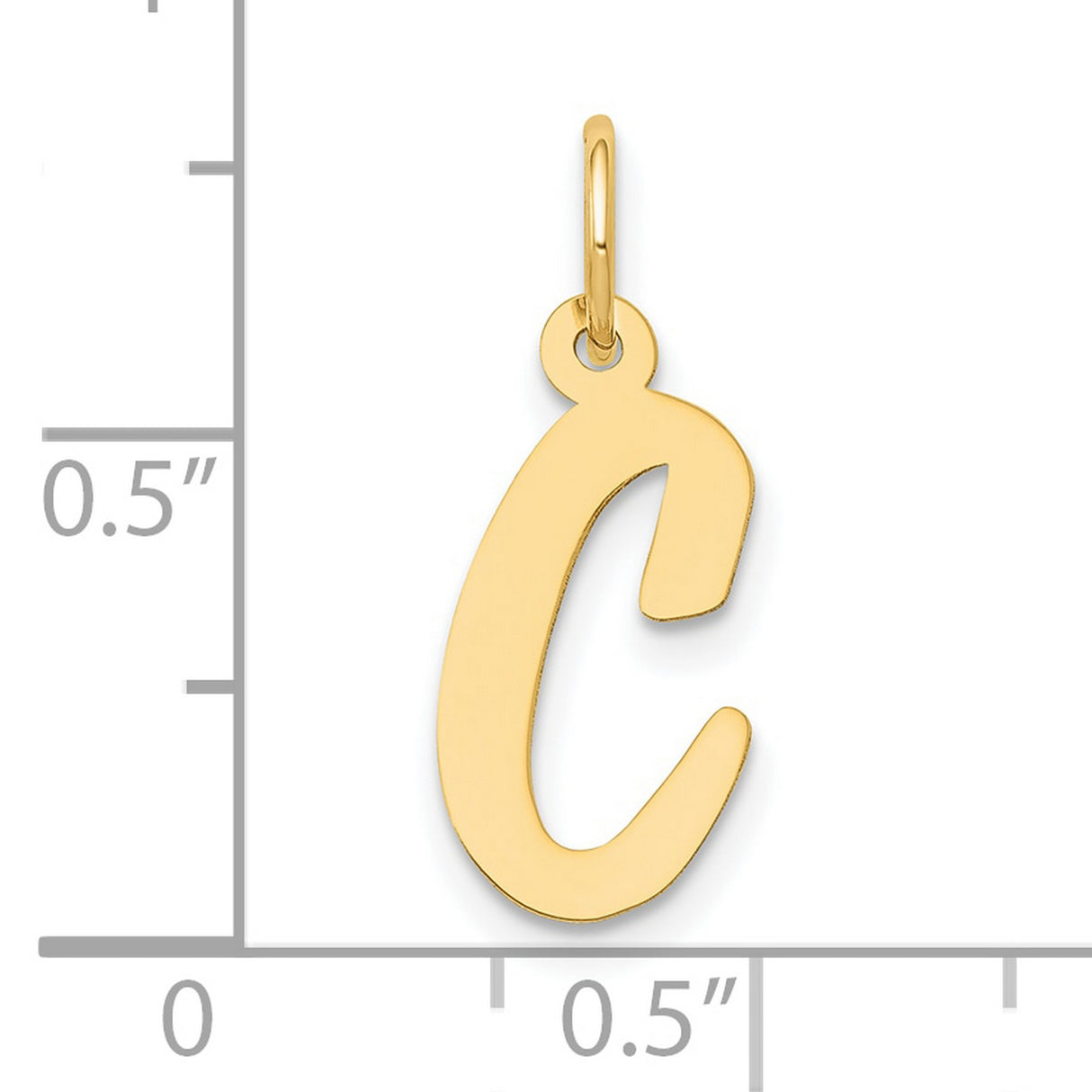 10k Yellow Gold Script Letter C Pendant, Polished Cursive Initial Charm for Women