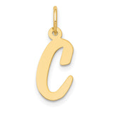10k Yellow Gold Script Letter C Pendant, Polished Cursive Initial Charm for Women