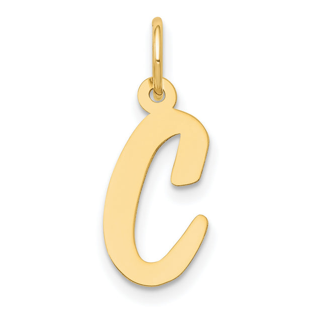 10k Yellow Gold Script Letter C Pendant, Polished Cursive Initial Charm for Women
