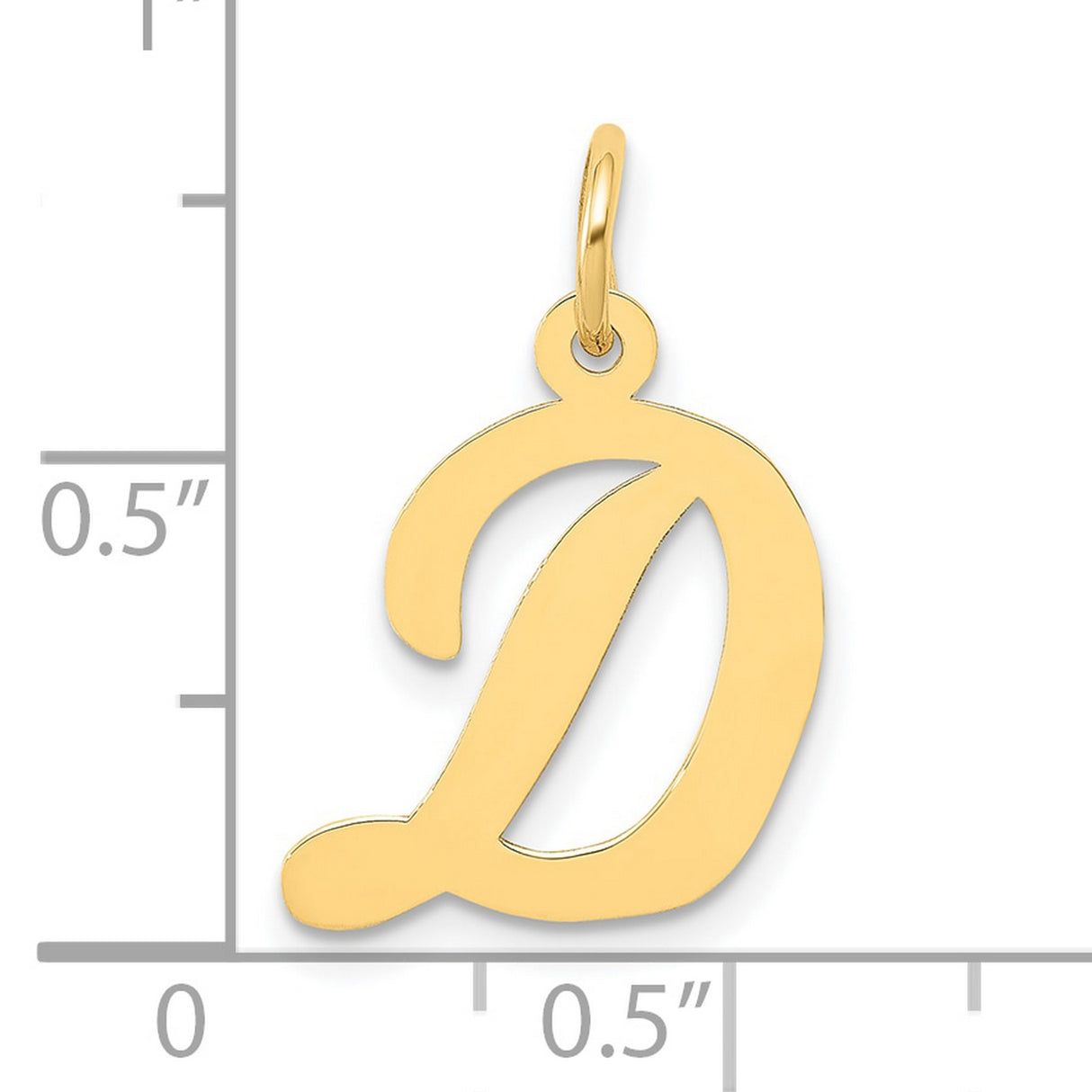 10k Yellow Gold Script Letter D Pendant, Polished Cursive Initial Charm for Women
