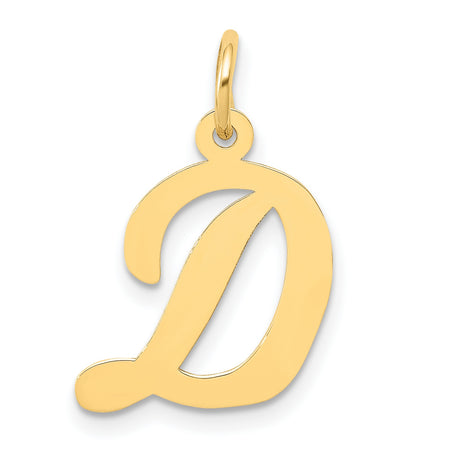 10k Yellow Gold Script Letter D Pendant, Polished Cursive Initial Charm for Women