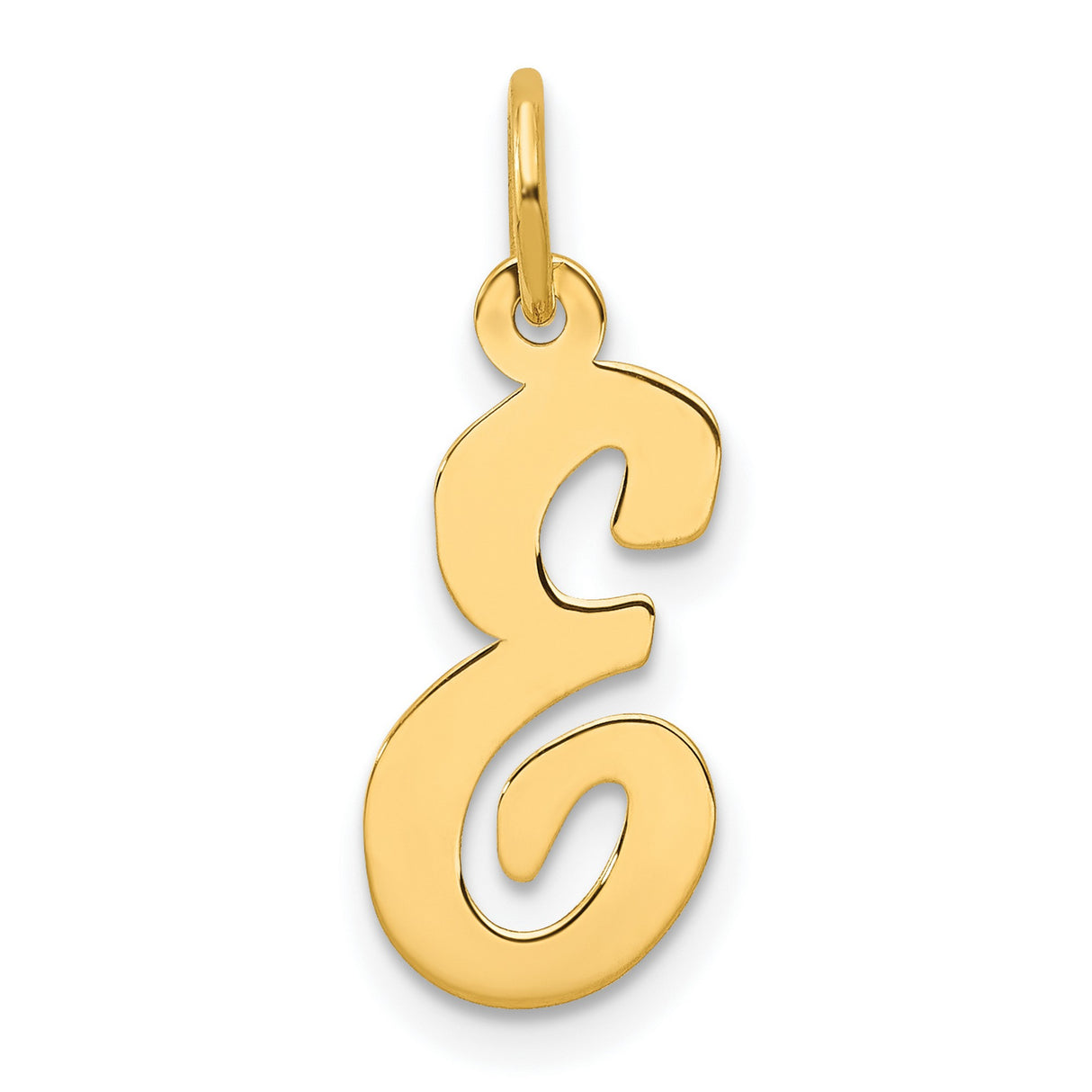 10k Yellow Gold Script Letter E Pendant, Cursive Initial Charm for Women