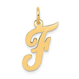 10k Yellow Gold Letter F Pendant, Script Initial Charm for Women