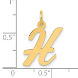 10k Yellow Gold Script Initial H Pendant, Polished Cursive Letter Charm for Women