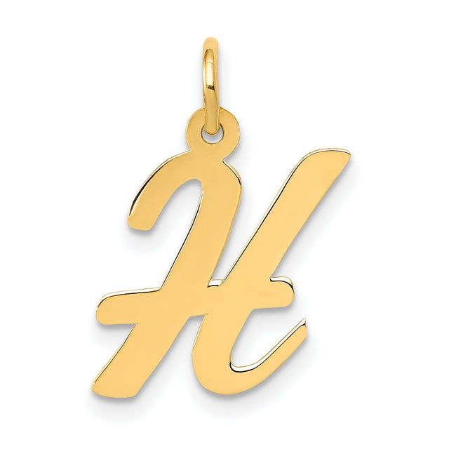 10k Yellow Gold Script Initial H Pendant, Polished Cursive Letter Charm for Women