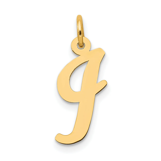 10k Yellow Gold Initial J Pendant, Polished Script Letter Charm for Women