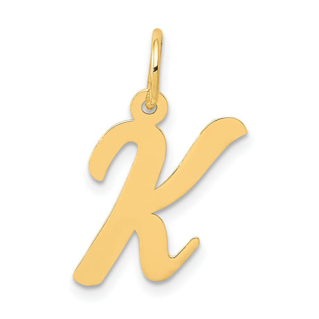 10k Yellow Gold Initial K Pendant, Polished Script Letter Charm for Women