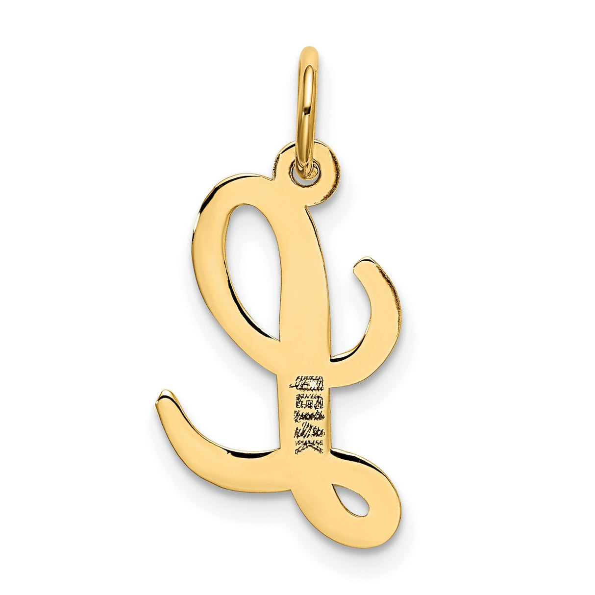 10k Yellow Gold Initial L Pendant, Script Letter Charm with Polished Finish