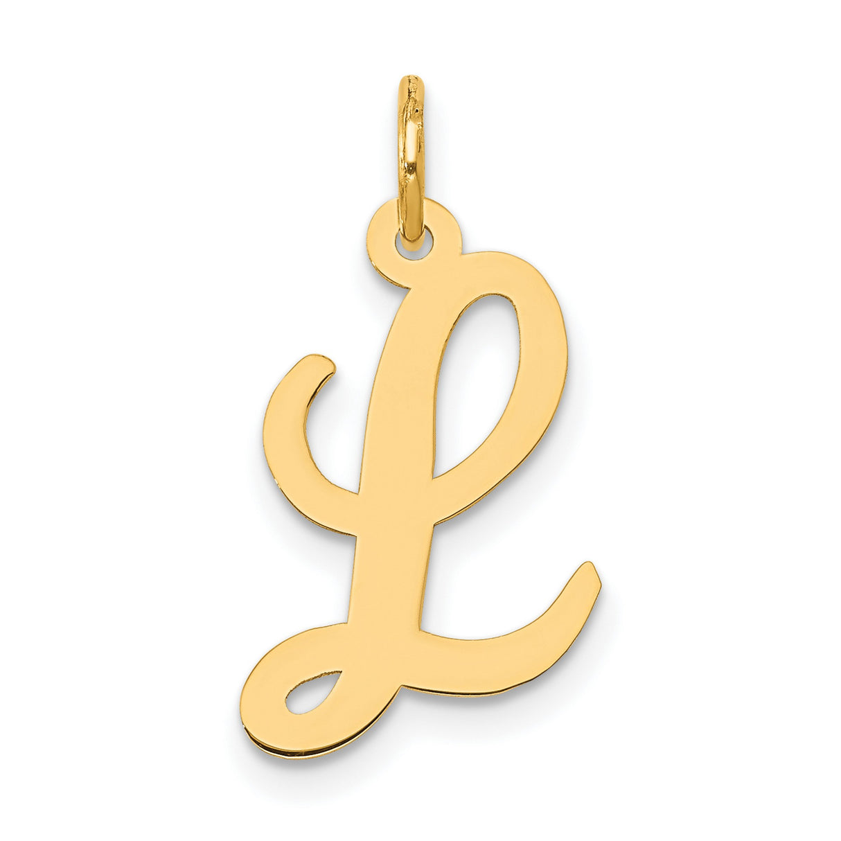 10k Yellow Gold Initial L Pendant, Script Letter Charm with Polished Finish