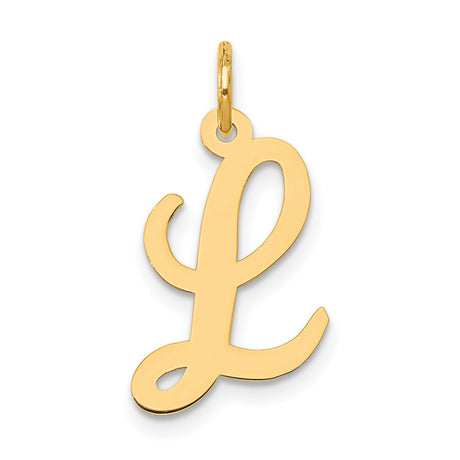 10k Yellow Gold Initial L Pendant, Script Letter Charm with Polished Finish