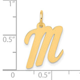 Medium Script Letter M Initial Charm Pendant in Real 10k Yellow Gold