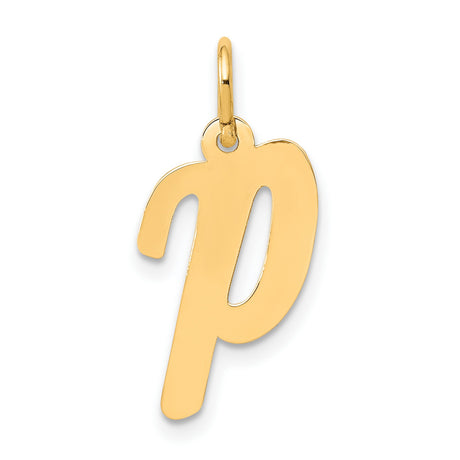 10k Yellow Gold Pendant Charm, Lowercase Letter P Script Initial, Unisex Alphabet Jewelry