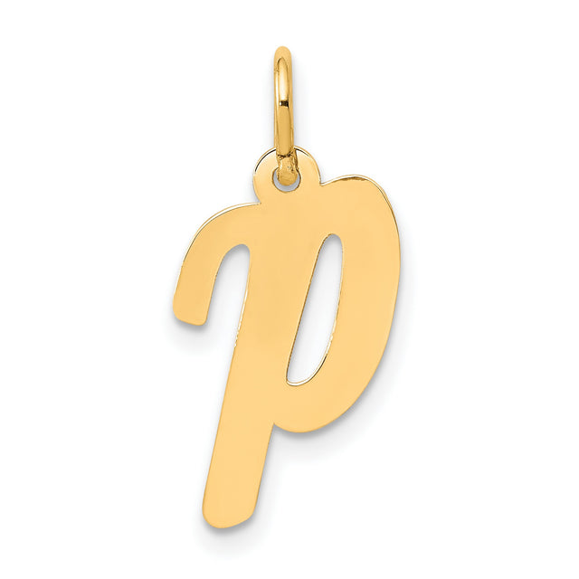 10k Yellow Gold Pendant Charm, Lowercase Letter P Script Initial, Unisex Alphabet Jewelry