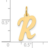 10k Yellow Gold Initial R Pendant, Script Letter Charm, Polished Monogram Jewelry for Women