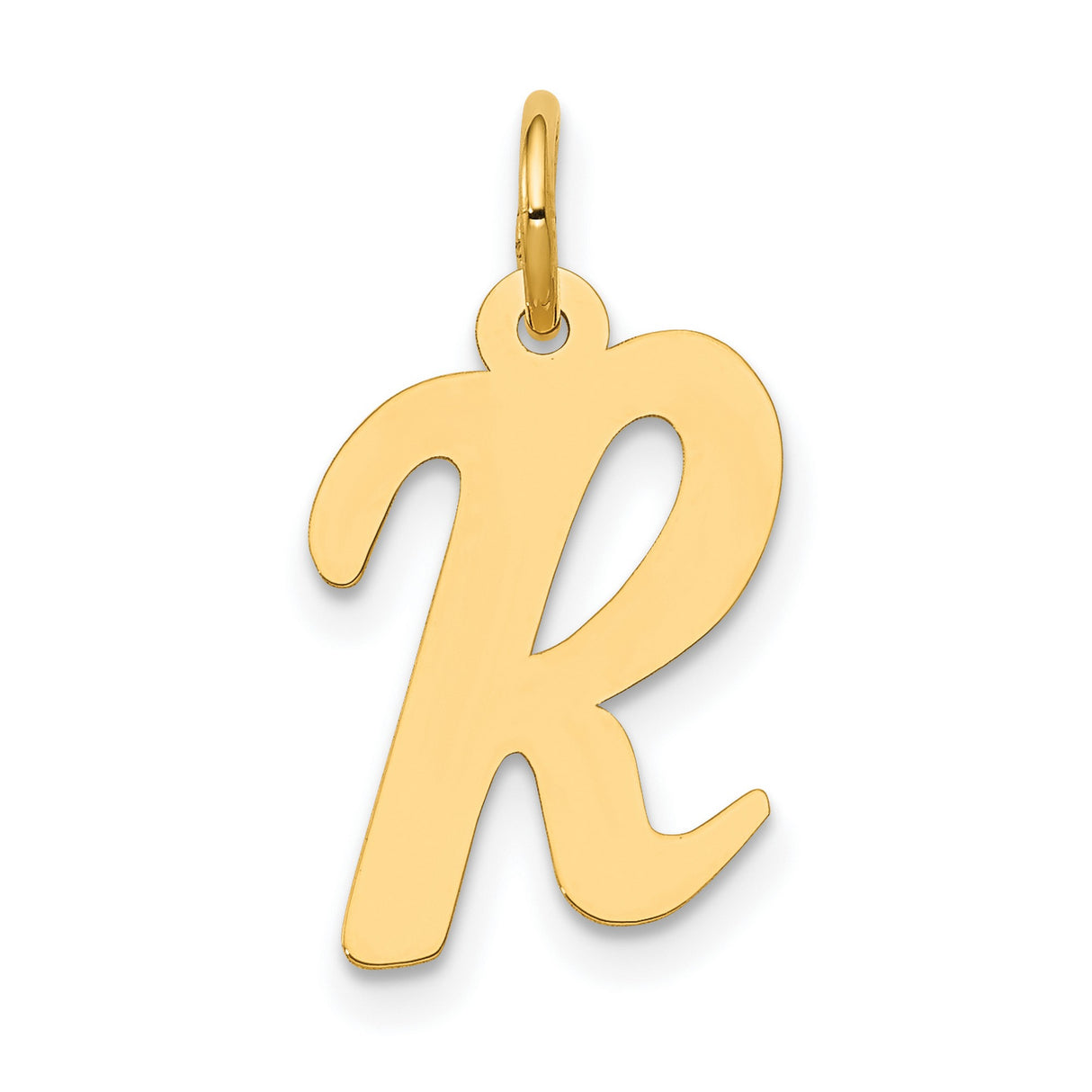 10k Yellow Gold Initial R Pendant, Script Letter Charm, Polished Monogram Jewelry for Women