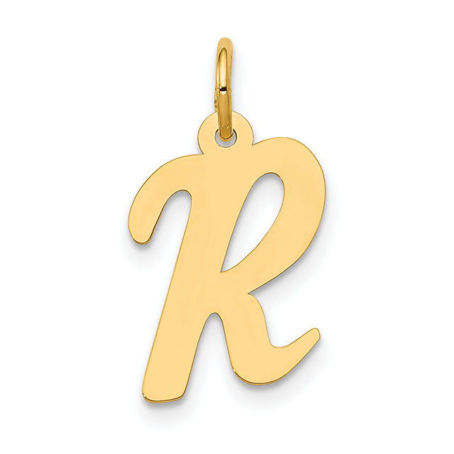10k Yellow Gold Initial R Pendant, Script Letter Charm, Polished Monogram Jewelry for Women