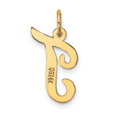 10k Yellow Gold Initial J Pendant, Polished Script Letter Charm for Women