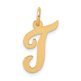 10k Yellow Gold Initial J Pendant, Polished Script Letter Charm for Women