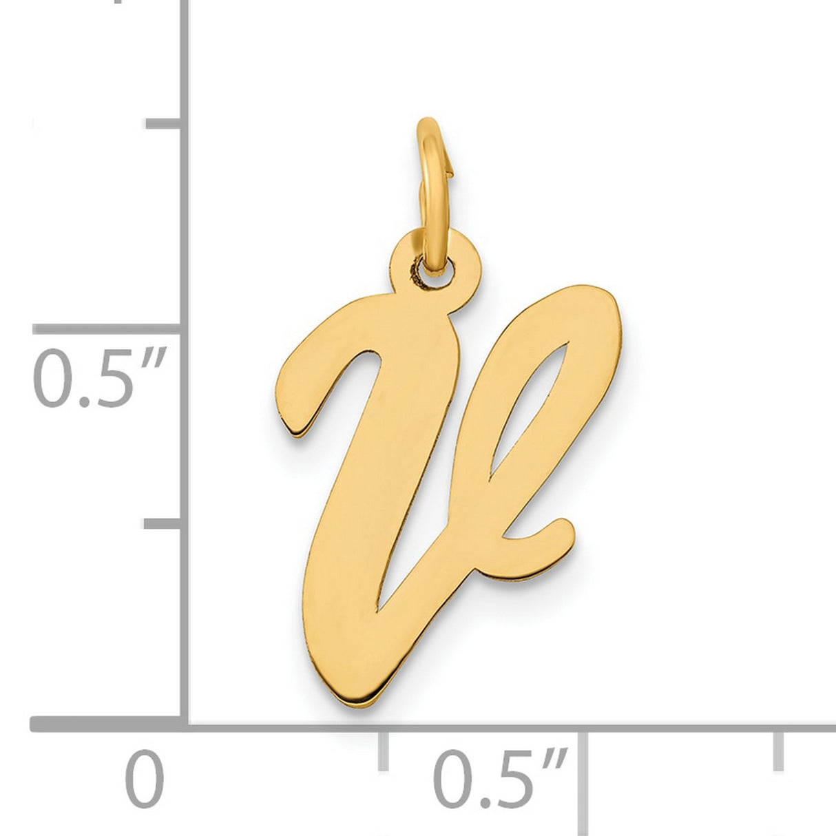 10k Yellow Gold V Initial Pendant, Cursive Script Letter Charm for Women