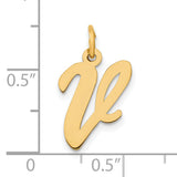 10k Yellow Gold V Initial Pendant, Cursive Script Letter Charm for Women