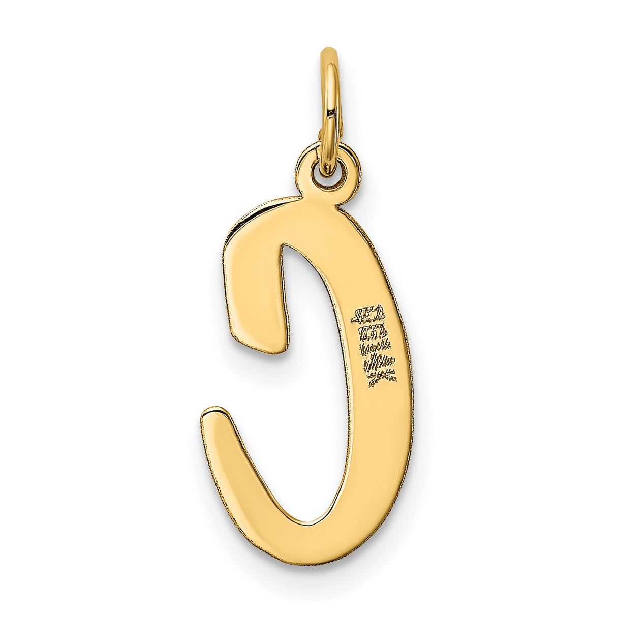 10k Yellow Gold Script Letter C Pendant, Polished Cursive Initial Charm for Women
