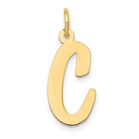 10k Yellow Gold Script Letter C Pendant, Polished Cursive Initial Charm for Women