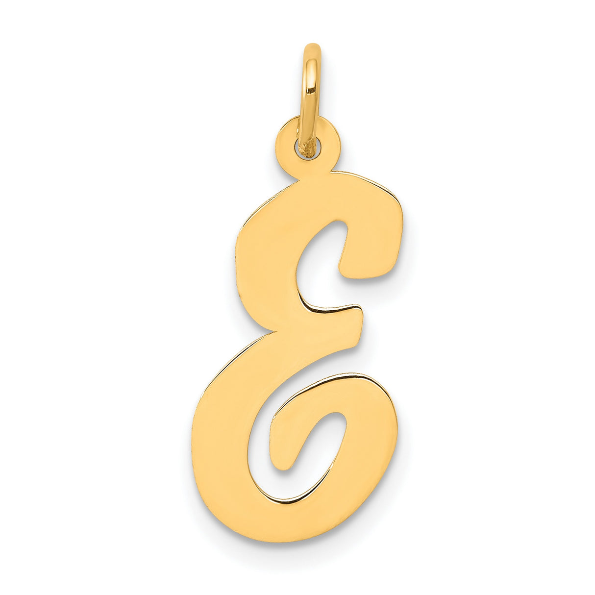 10k Yellow Gold Script Initial E Pendant, Polished Cursive Letter Charm for Women