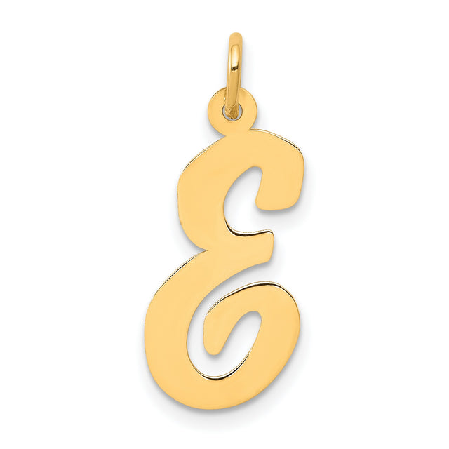 10k Yellow Gold Script Initial E Pendant, Polished Cursive Letter Charm for Women