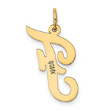 Large Script Letter F Initial Charm Pendant in Real 10k Yellow Gold