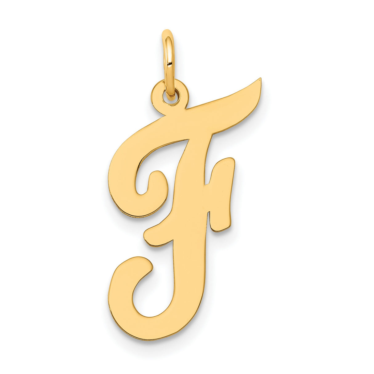 Large Script Letter F Initial Charm Pendant in Real 10k Yellow Gold