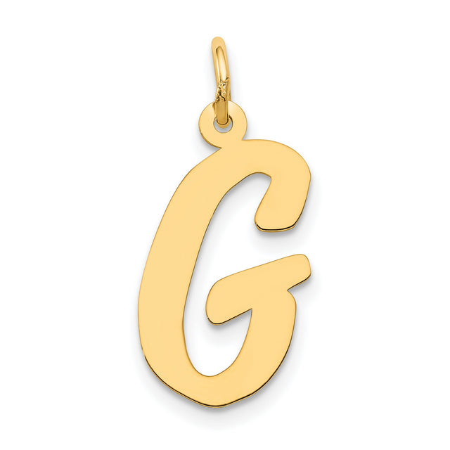 10k Yellow Gold Pendant, Script Letter G Charm, Polished Finish, Unisex or Womens Initial Jewelry