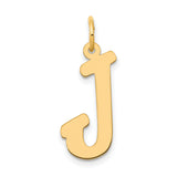 10k Yellow Gold Letter J Pendant, Polished Block Initial Charm, Unisex Jewelry