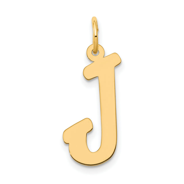 10k Yellow Gold Letter J Pendant, Polished Block Initial Charm, Unisex Jewelry