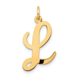 10k Yellow Gold Initial L Pendant, Script Letter Charm with Polished Monogram Design