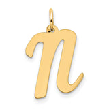 10k Yellow Gold Script Letter N Pendant Charm, Lowercase Initial, Minimalist Monogram Jewelry