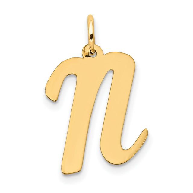 10k Yellow Gold Script Letter N Pendant Charm, Lowercase Initial, Minimalist Monogram Jewelry