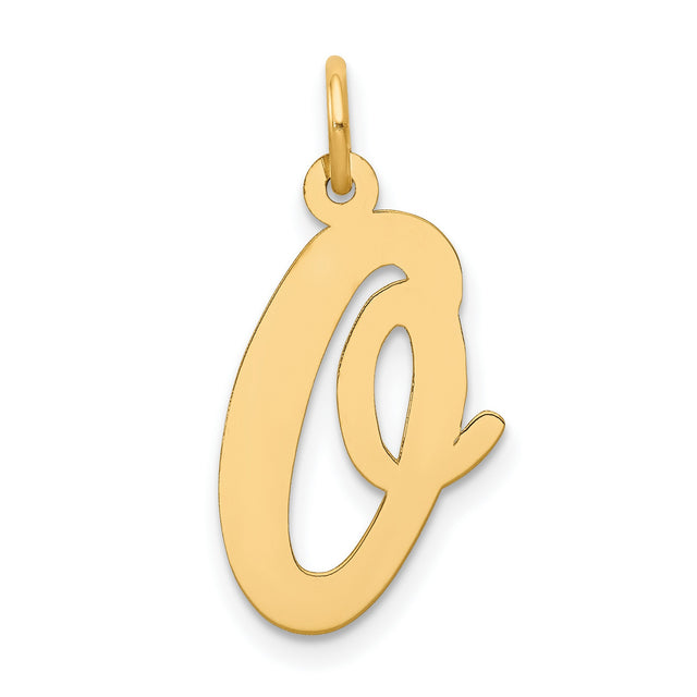 10k Yellow Gold Initial Q Pendant, Polished Script Letter Charm for Women