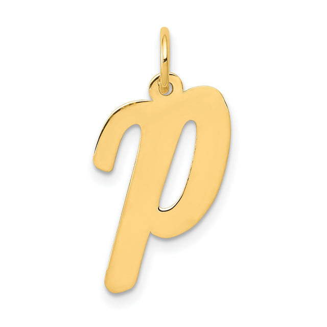 10k Yellow Gold Letter P Pendant Charm, Script Style Initial Jewelry for Women or Unisex Wear